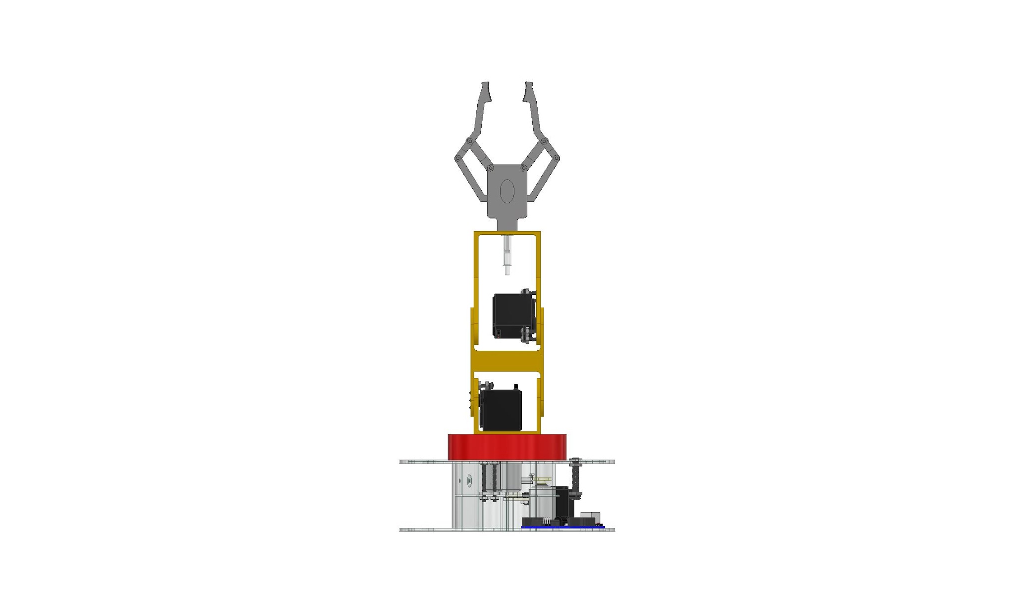 CAD front elevation of the arm with the claw raised