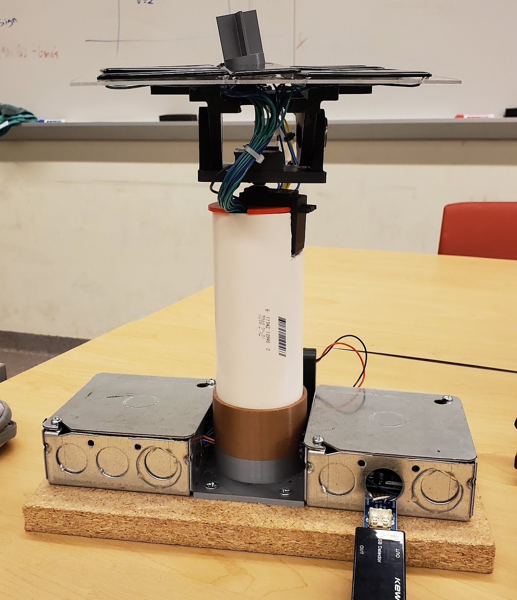 The completed dual-axis solar tracker prototype